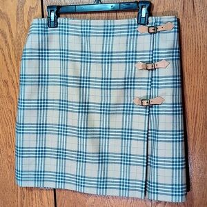 Classic, Rena Rowan, Ladies, Plaid, Wool Skirt w/ Leather Straps; Sz 14